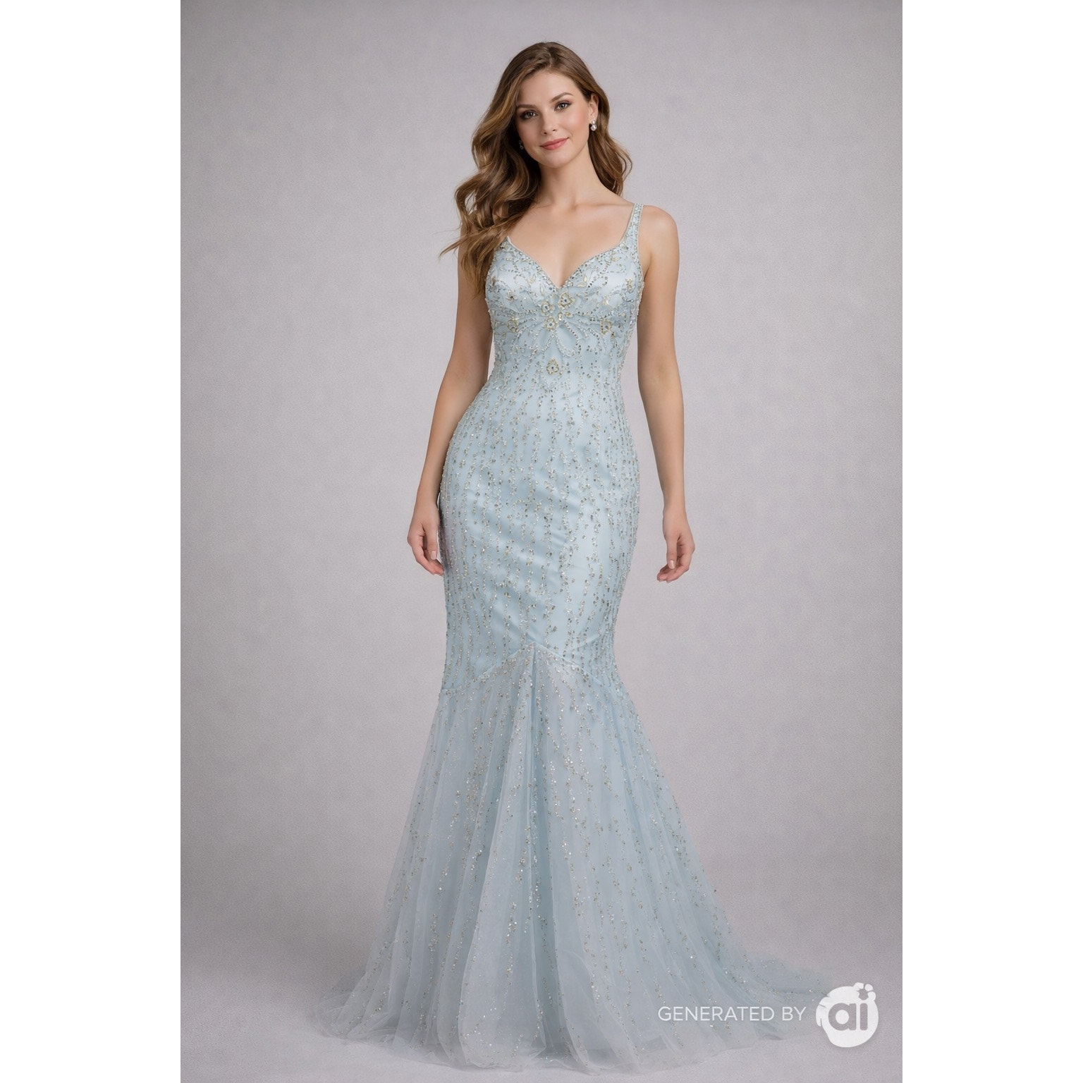 Alyce Paris Light Blue Beaded Mermaid Gown Size 12 Formal Prom Dress Embellished